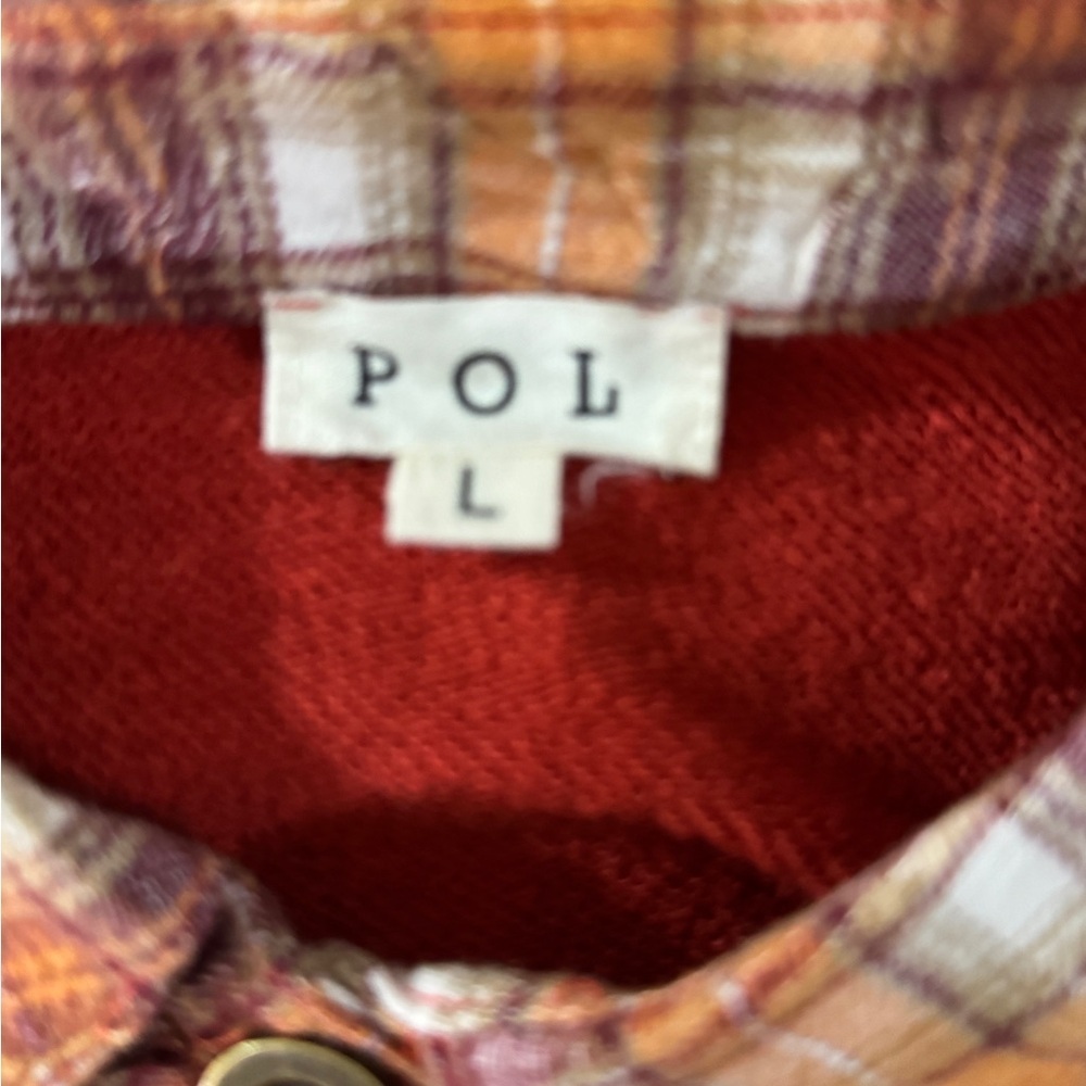 POL "North Star" Plaid & Star Patchwork Contrast Shacket Jacket L NWOT - Picture 3 of 5